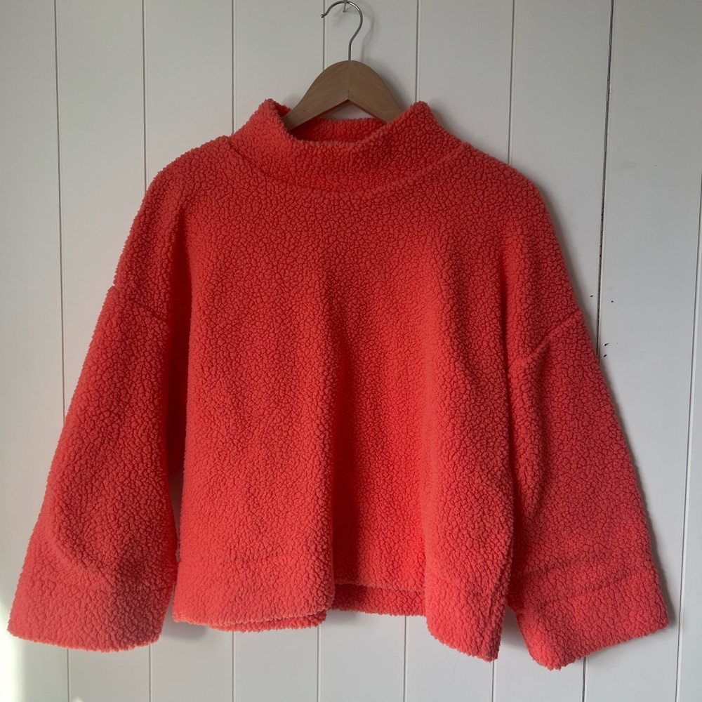 GAP Vibrant Coral Fleece Mockneck Pullover Sherpa